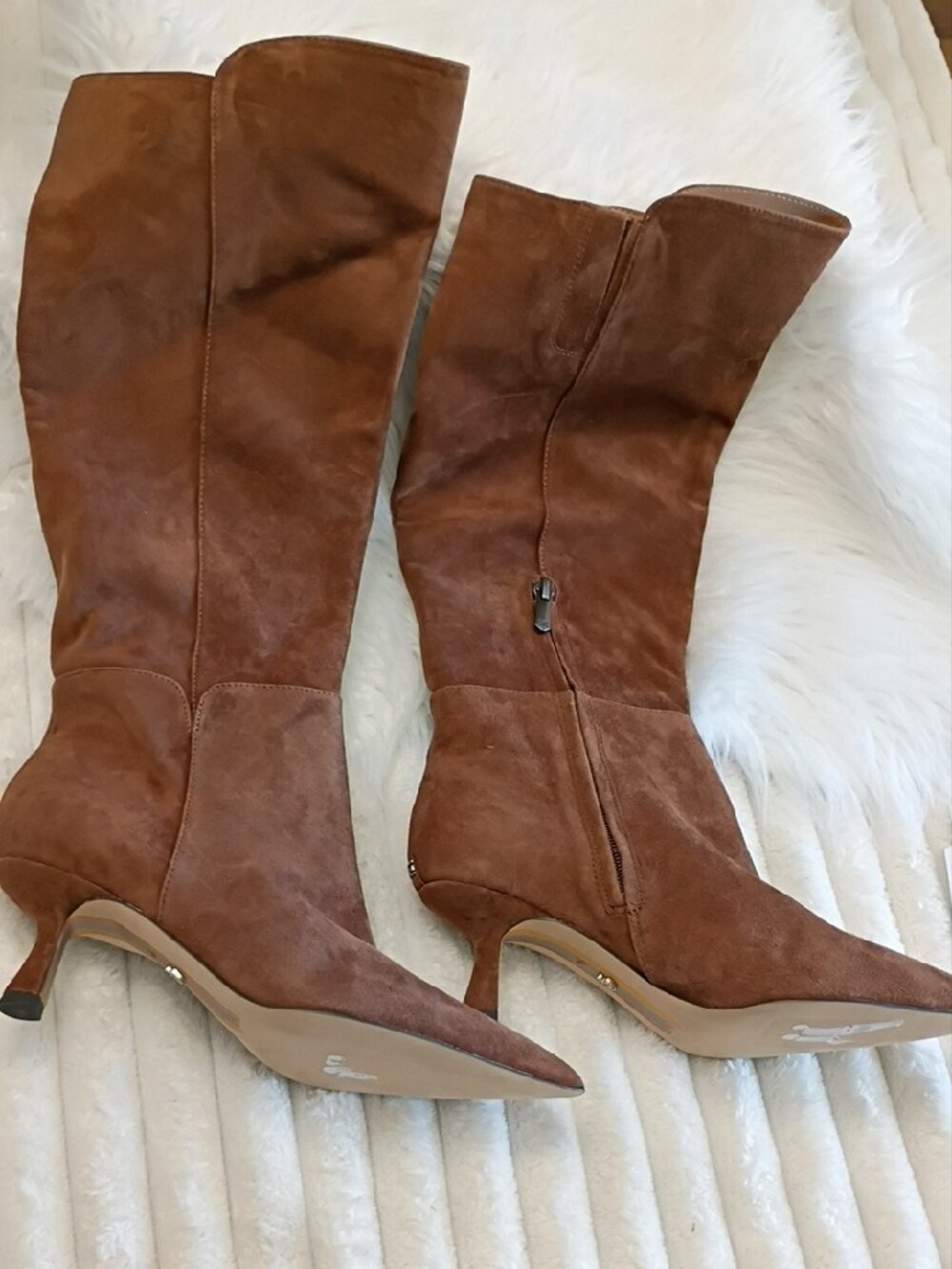 New Sam Edelman Taylor Chestnut Suede Pointed-Toe Knee-High Stiletto Boots - Picture 2 of 16